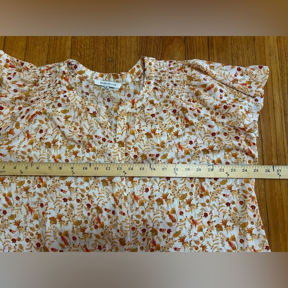Rose & Olive Womens Button Down 2X Semi-Sheer Flutter Sleeve Floral - Picture 6 of 11
